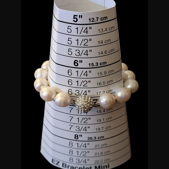 Natural Large Pearl 12.5mm Ball Pave Crystal Ball Clasp 6.75" Bracelet - Picture 3 of 13